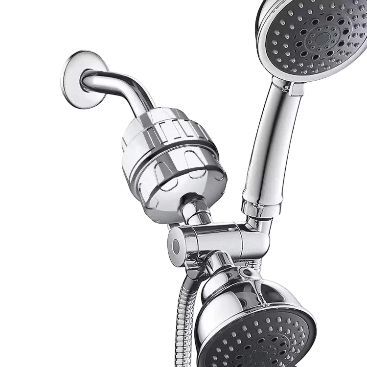 Roselle Wellness 15-stage chrome shower filter system with a handheld shower head for cleaner, softer water.