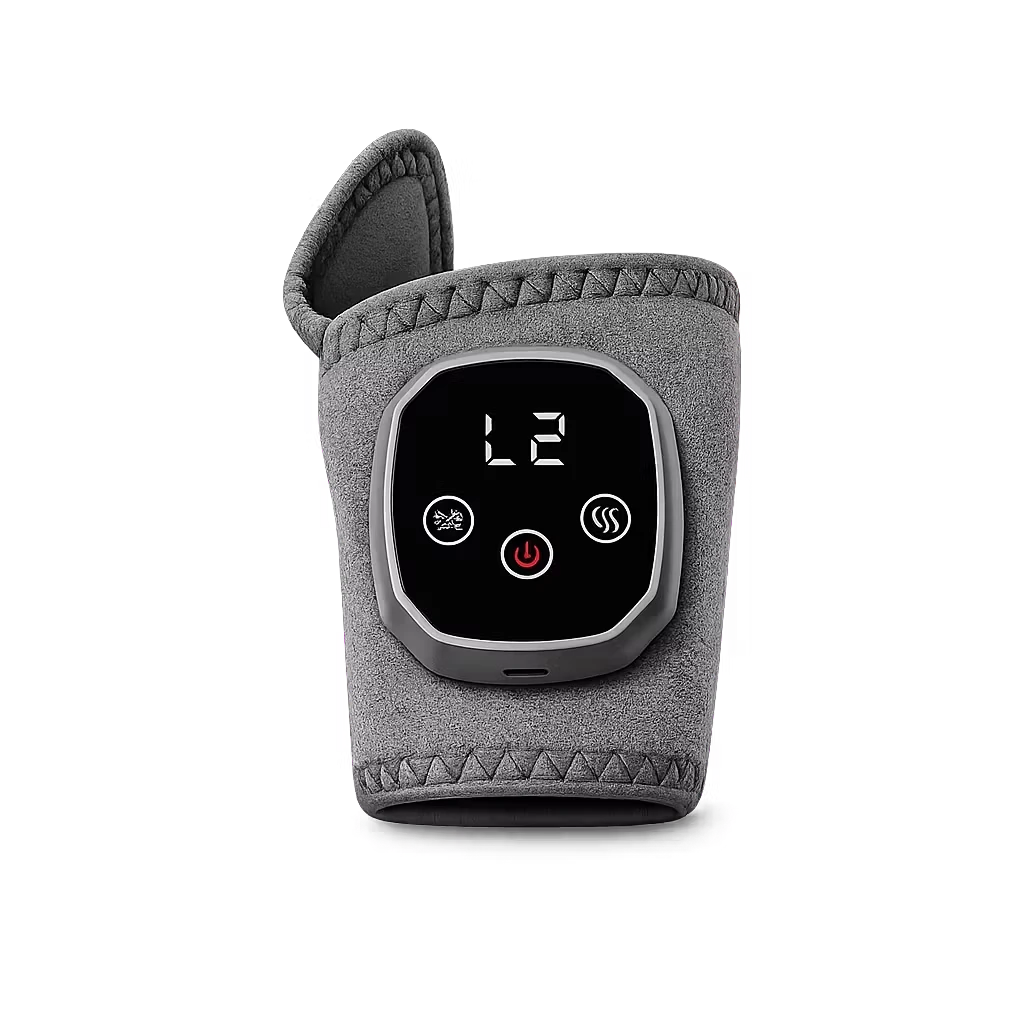 Roselle Wellness gray ankle heat therapy wrap with digital display, vibration massage, and adjustable strap