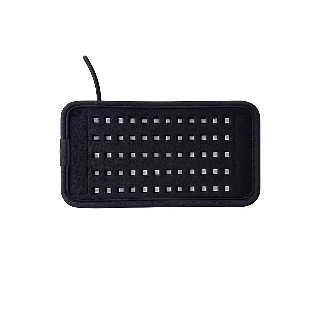 Roselle Wellness heated red light therapy wrap with a flexible black design and grid of LED light nodes