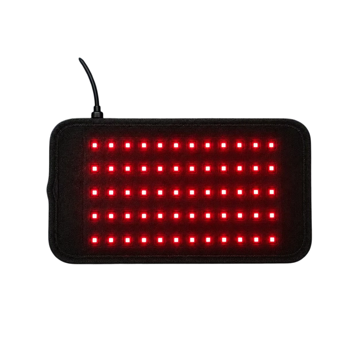 Roselle Wellness heated red light therapy wrap with glowing LED lights on a dark background