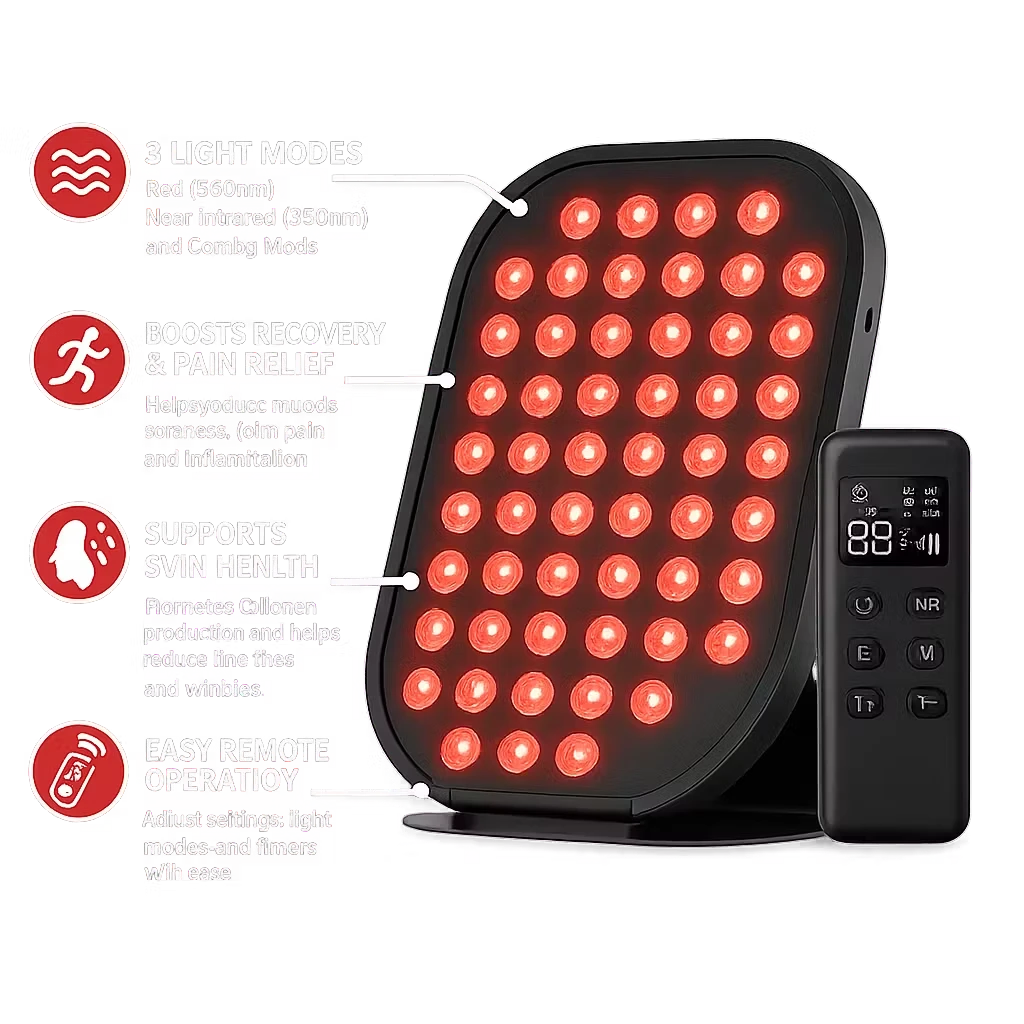 Roselle Wellness LED light therapy panel with red and near-infrared modes, remote control, and skincare benefits.