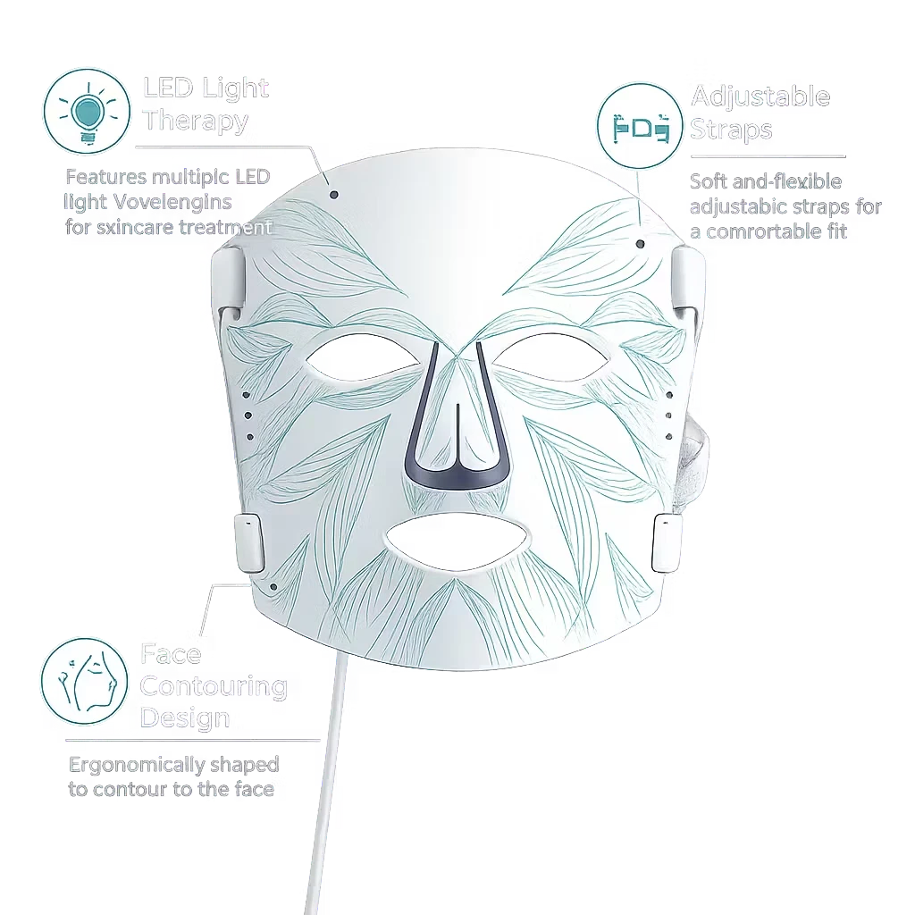 Roselle Wellness flexible silicone LED light therapy mask with adjustable straps and ergonomic face contouring design.