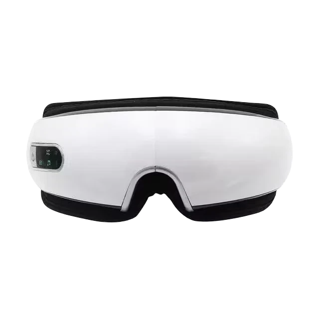 Roselle Wellness smart eye massager in white with black interior padding, featuring a sleek, ergonomic design.